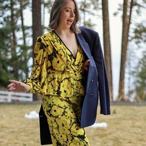 Floral Yellow Blazer & Suit Jacket